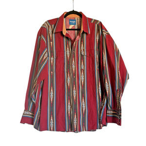 Vintage Wrangler‎ Sz Xl/XXL Western Aztec Print Snap Front Shirt Gem Snaps